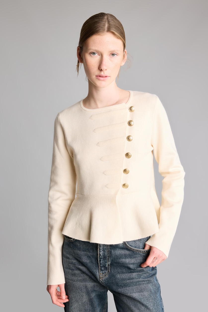 Kadın Ekru Regular Fit Düğmeli Peplum Basic Hırka