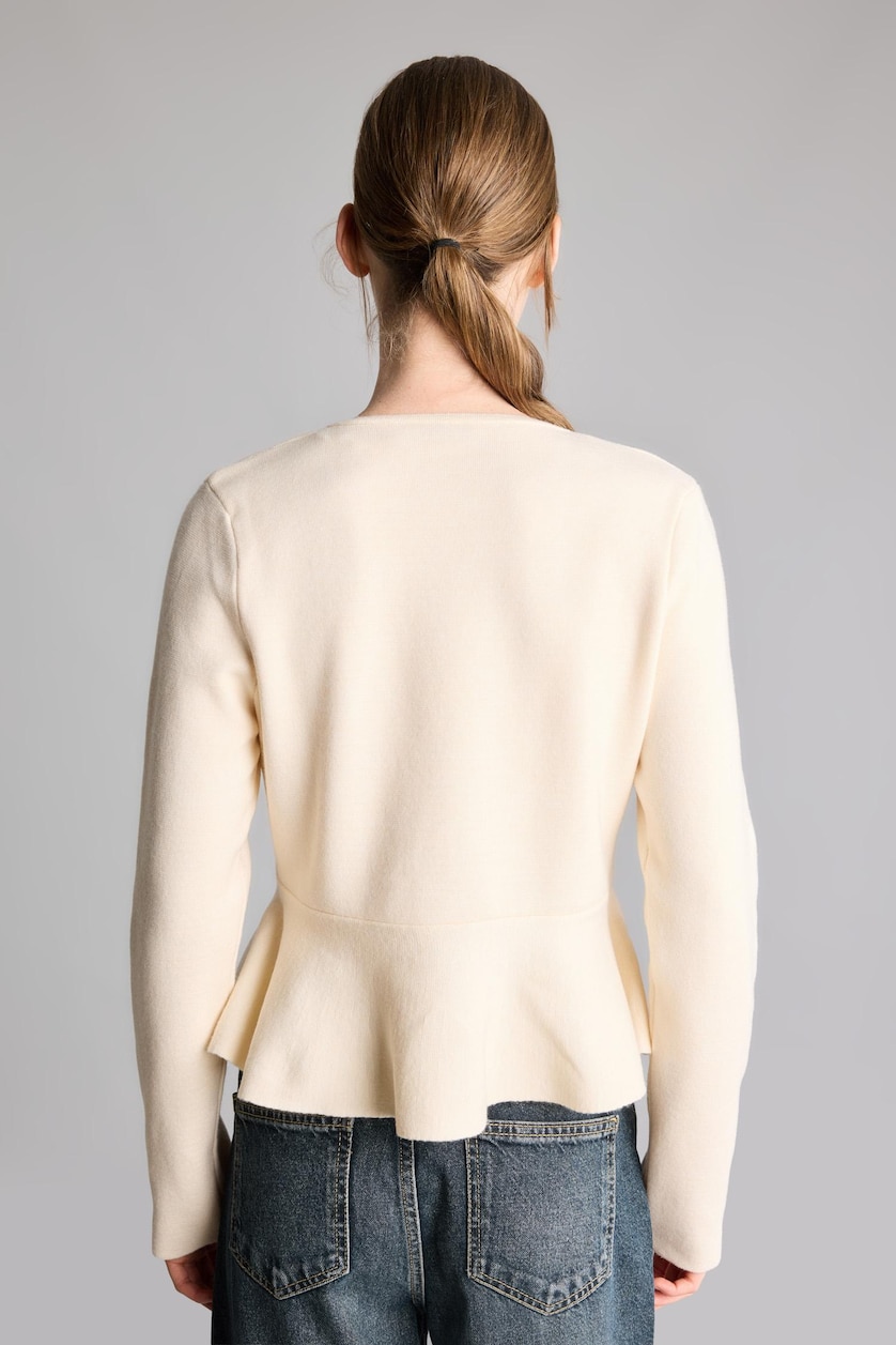 Kadın Ekru Regular Fit Düğmeli Peplum Basic Hırka