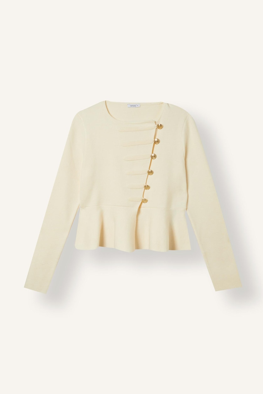 Kadın Ekru Regular Fit Düğmeli Peplum Basic Hırka