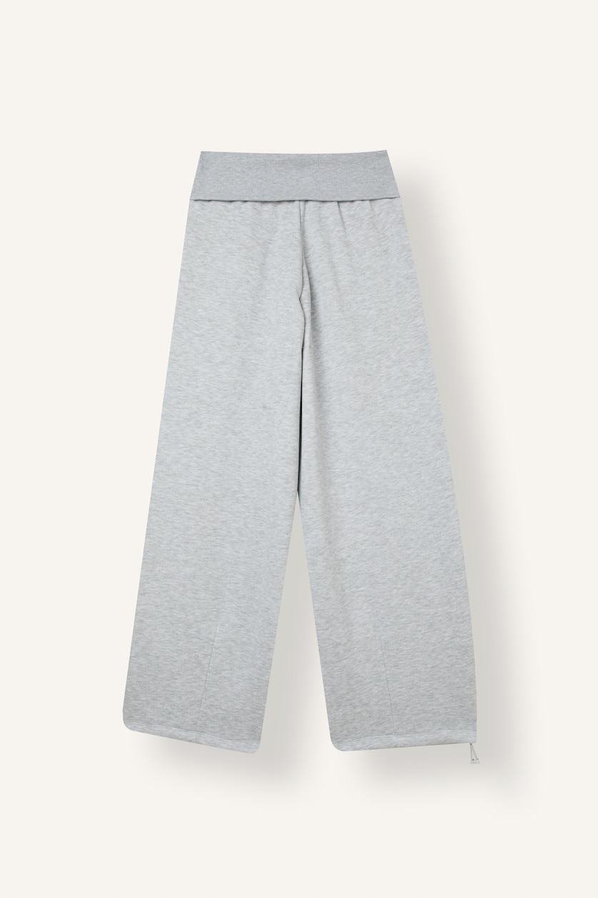 Women Grey Melange Thick Sweatshirt Fabric Trousers