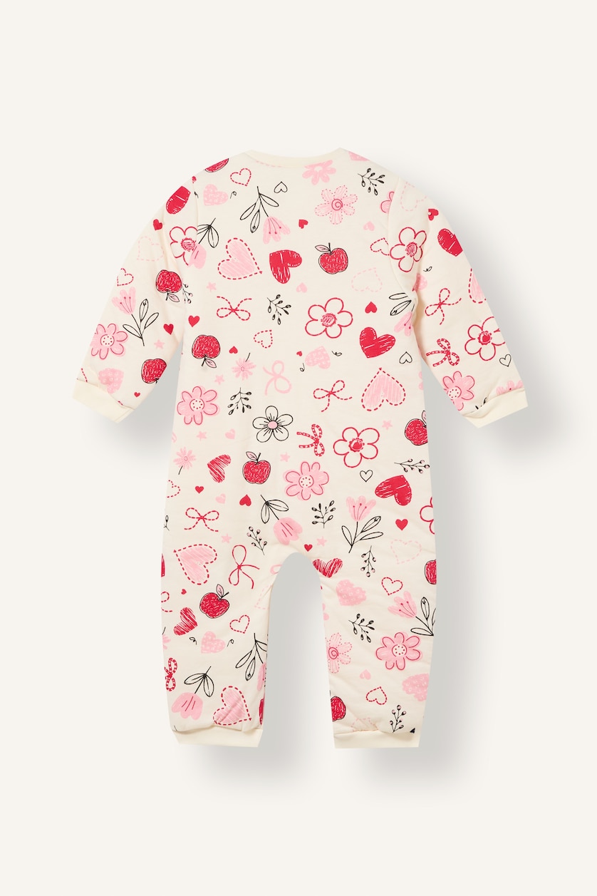 Kız Bebek Ekru Fermuarlı Çiçekli 1.6 Tog Tulum Kız Bebek