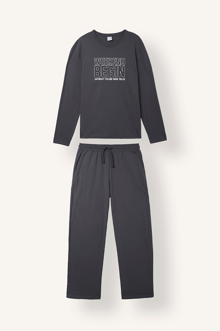 Erkek Antrasit %100 Pamuk Baskılı Regular Fit 2'li Pijama Takımı