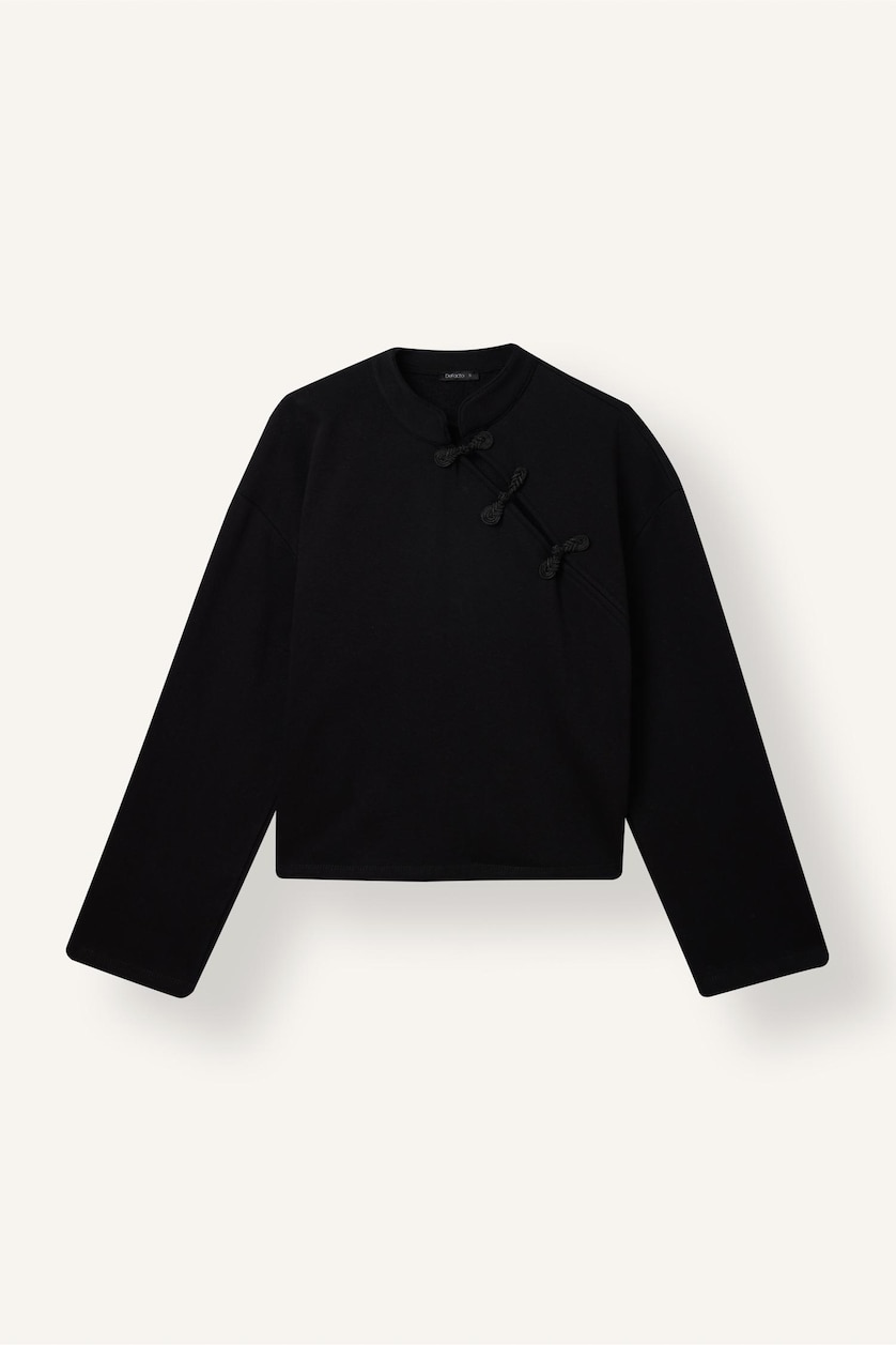 Woman Black Loose Fit Thick Sweatshirt Fabric Sweatshirt