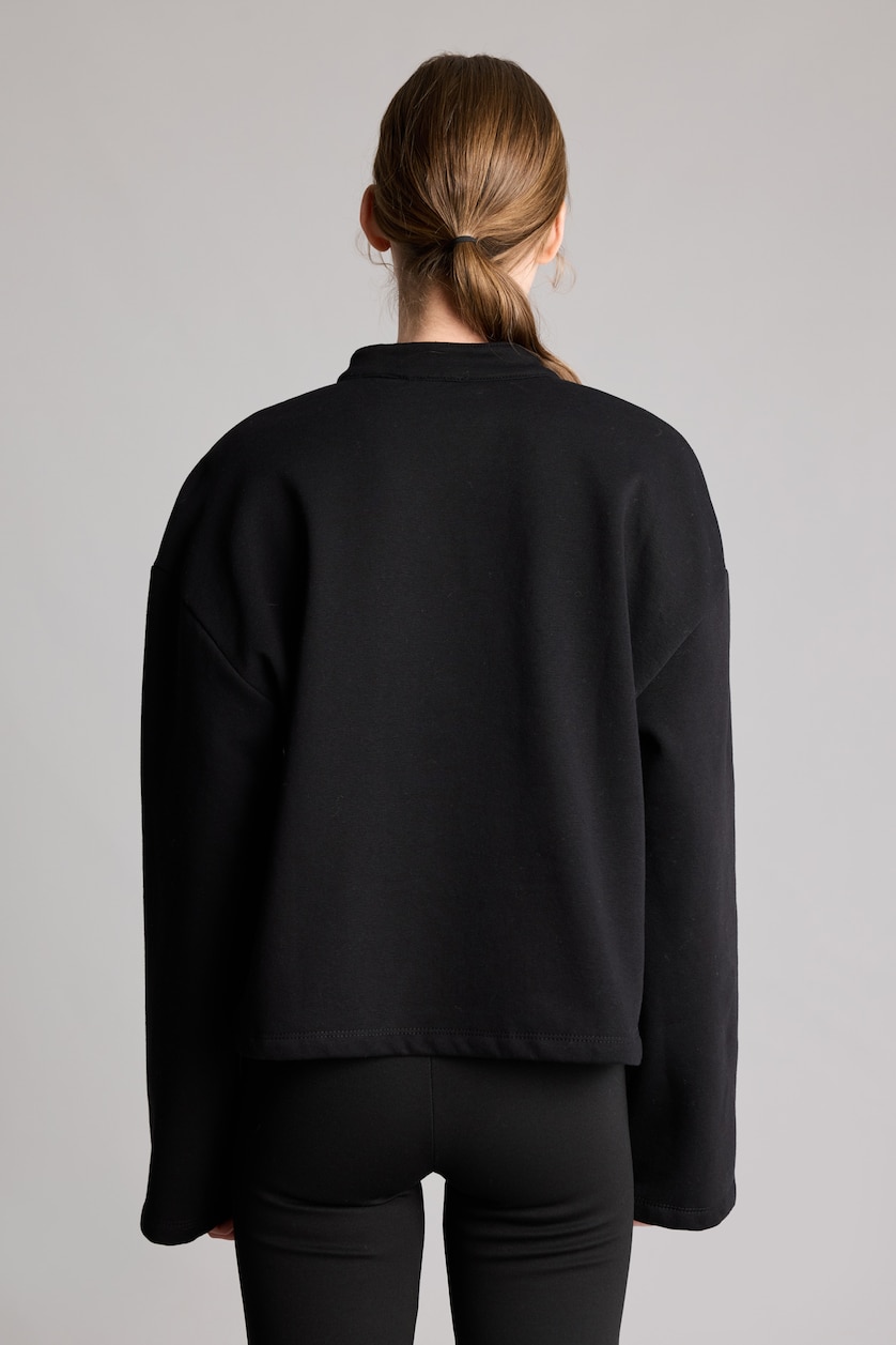 Kadın Siyah Loose Fit Düğmeli Basic Sweatshirt