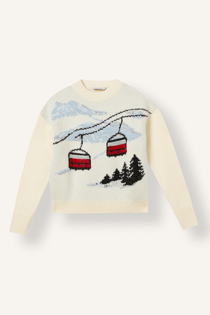 Young Girls - Teen Girls Ecru Girl Regular Fit Dağ Desenli Crew Neck Pullover