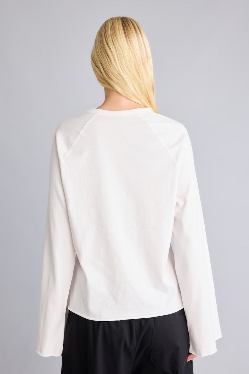 Kadın Kırık Beyaz Relaxed Fit Reglan Kollu Basic Tişört