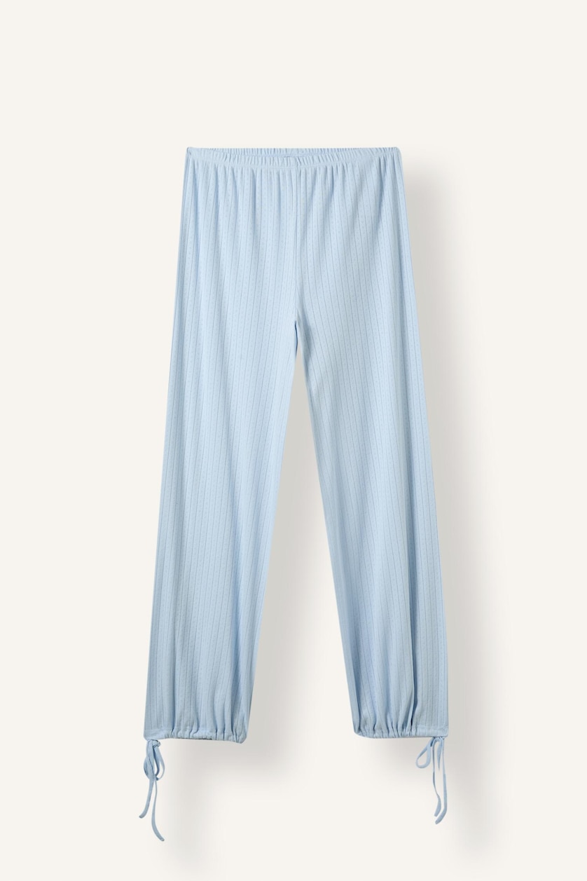 Women Light Blue Balloon Fit Knitted Bottoms