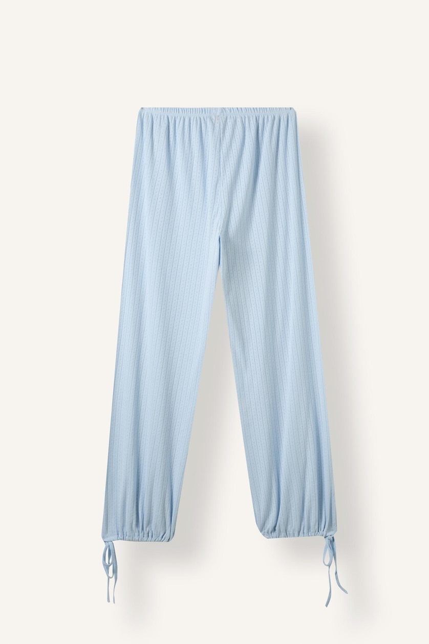 Women Light Blue Balloon Fit Knitted Bottoms