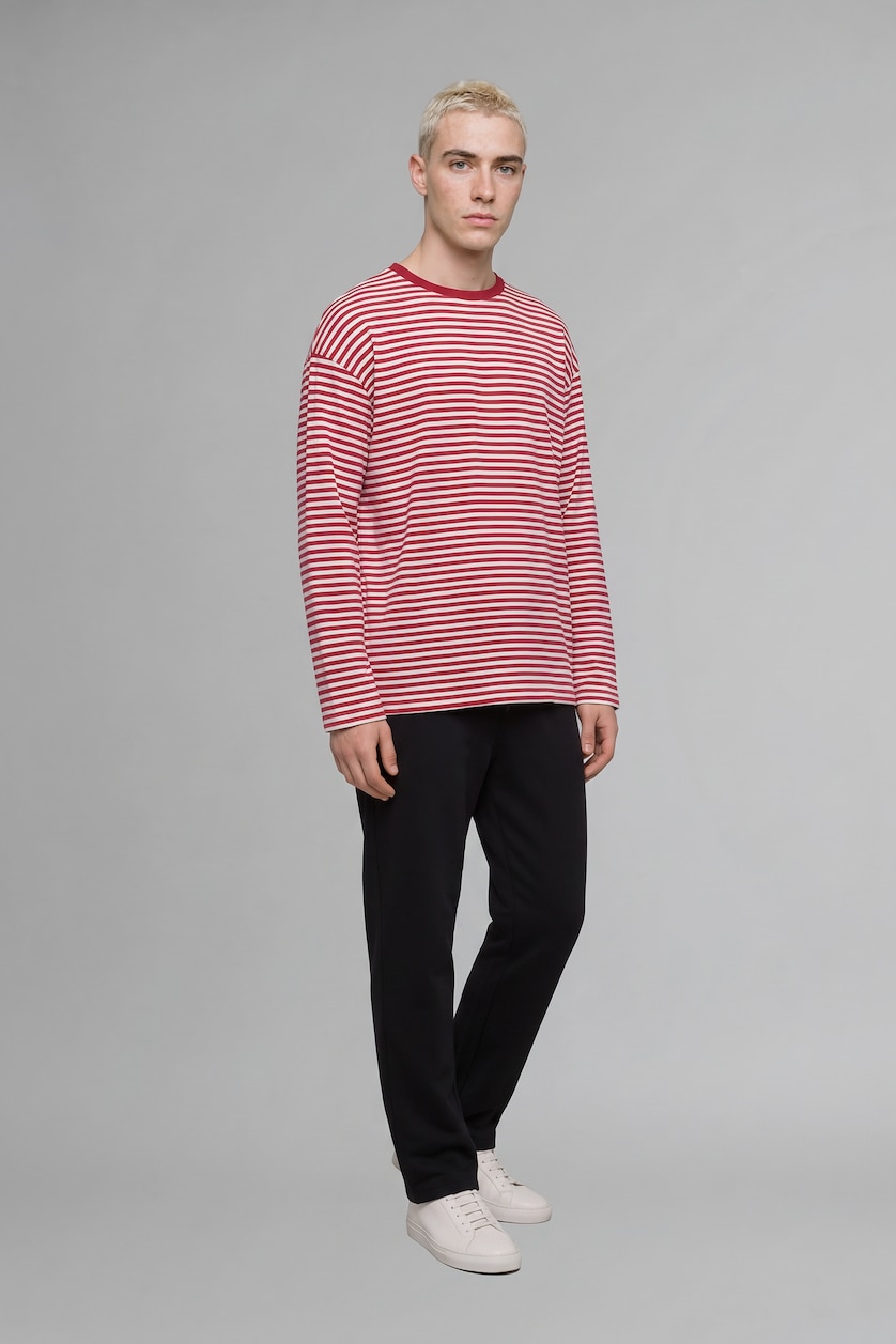 Men Red Boxy Fit Long Sleeve T-Shirt