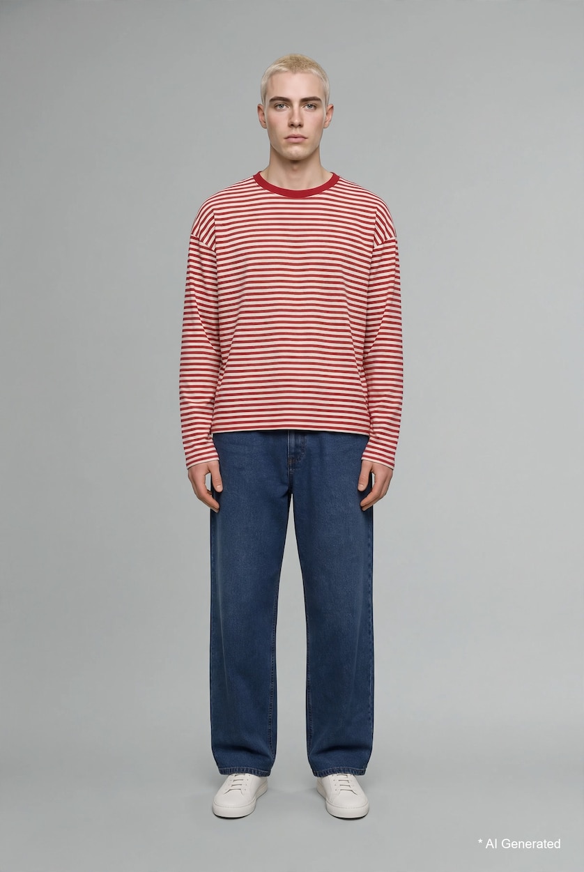 رجالي أحمر Boxy Fit Long Sleeve T-Shirt