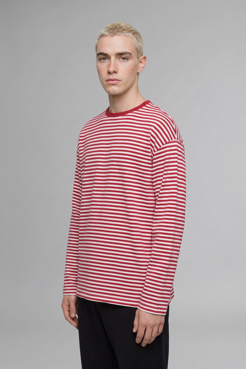 Men Red Boxy Fit Long Sleeve T-Shirt