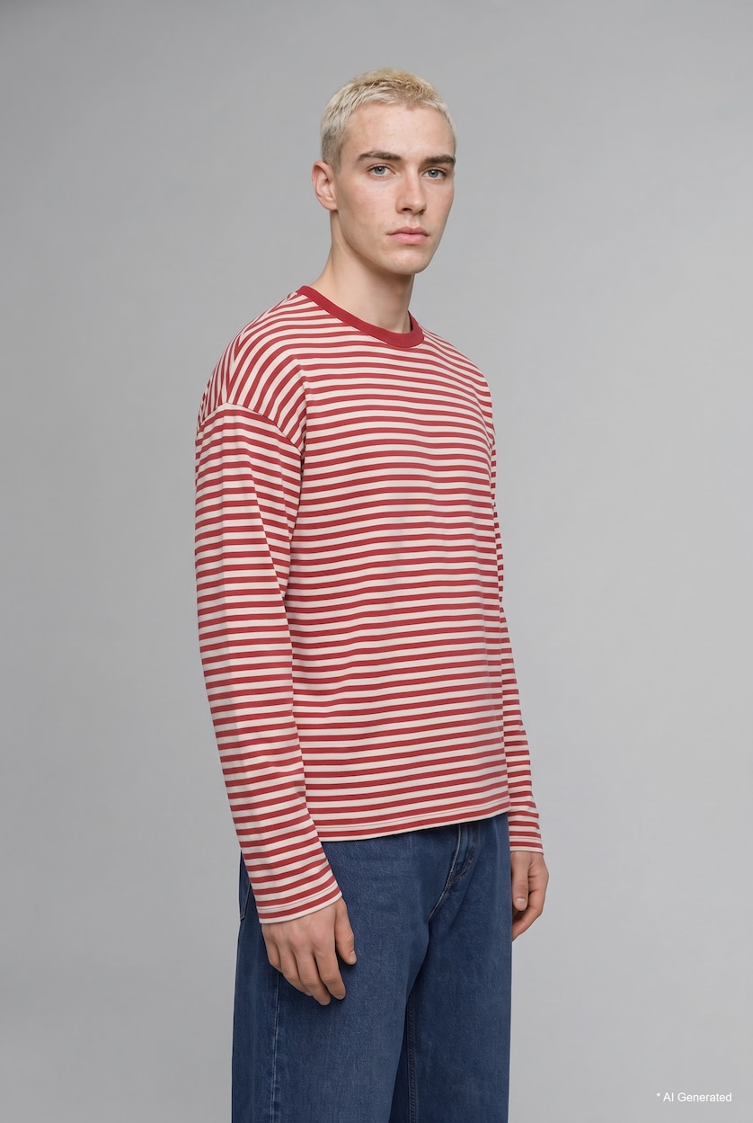 رجالي أحمر Boxy Fit Long Sleeve T-Shirt