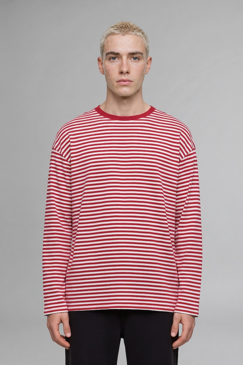 Men Red Boxy Fit Long Sleeve T-Shirt