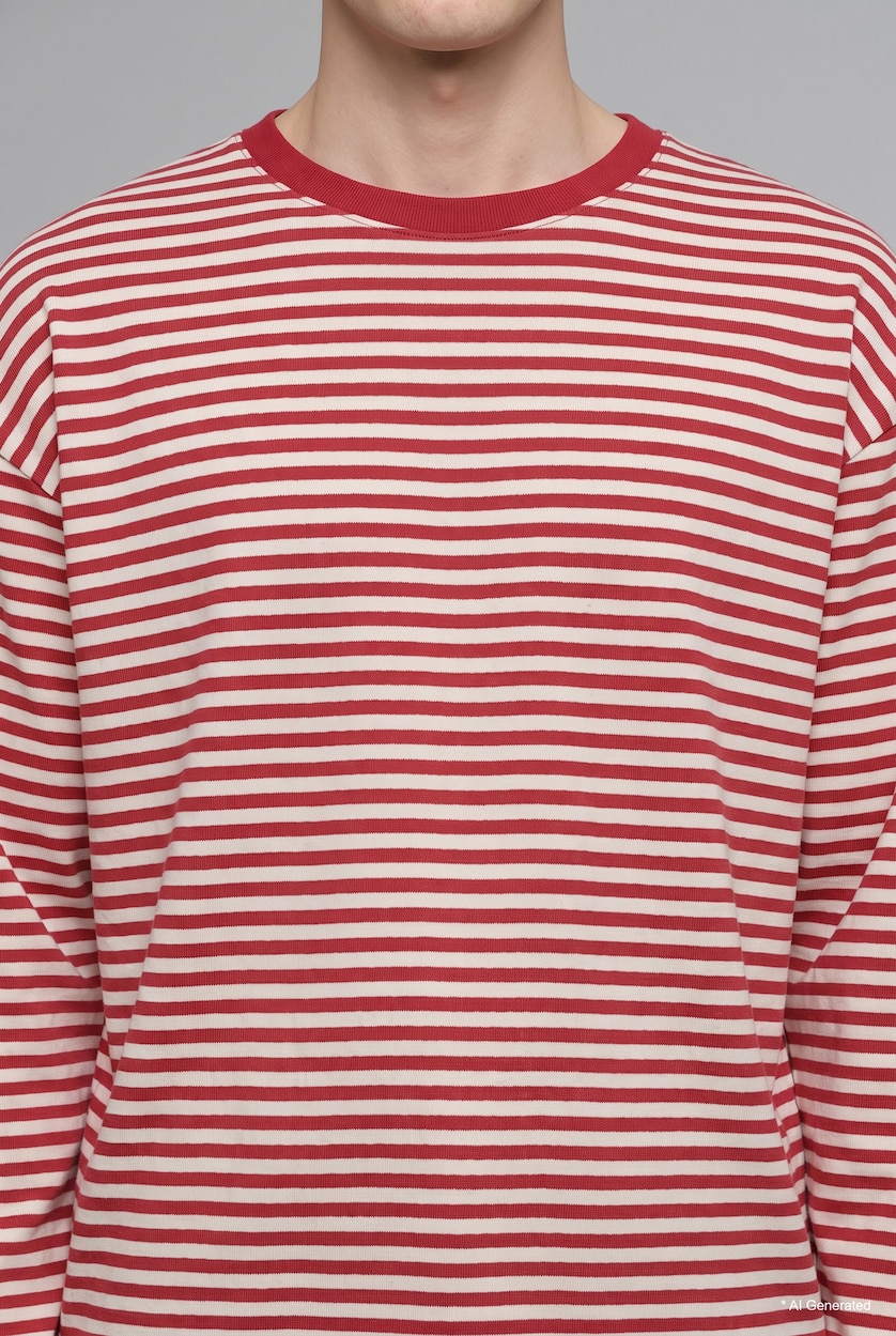رجالي أحمر Boxy Fit Long Sleeve T-Shirt