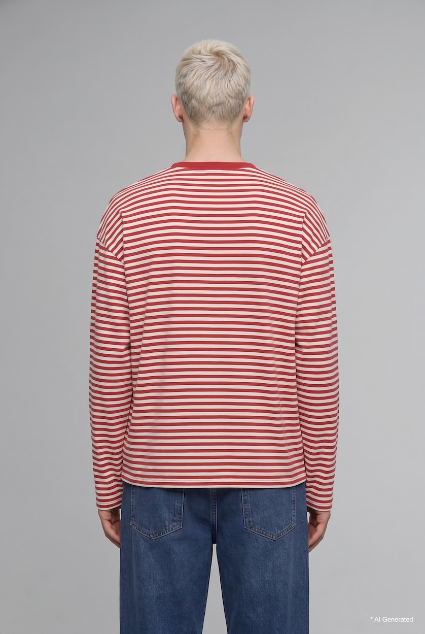 رجالي أحمر Boxy Fit Long Sleeve T-Shirt
