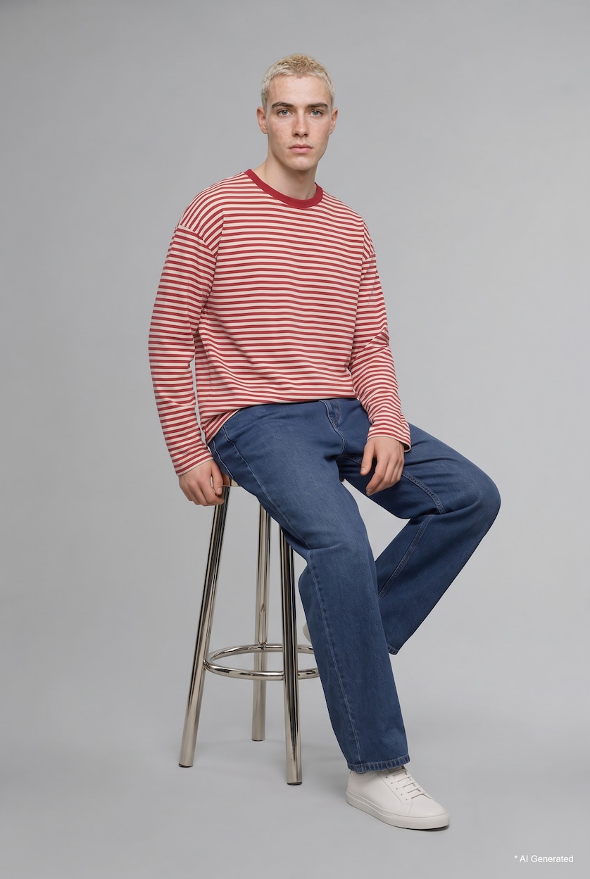 رجالي أحمر Boxy Fit Long Sleeve T-Shirt