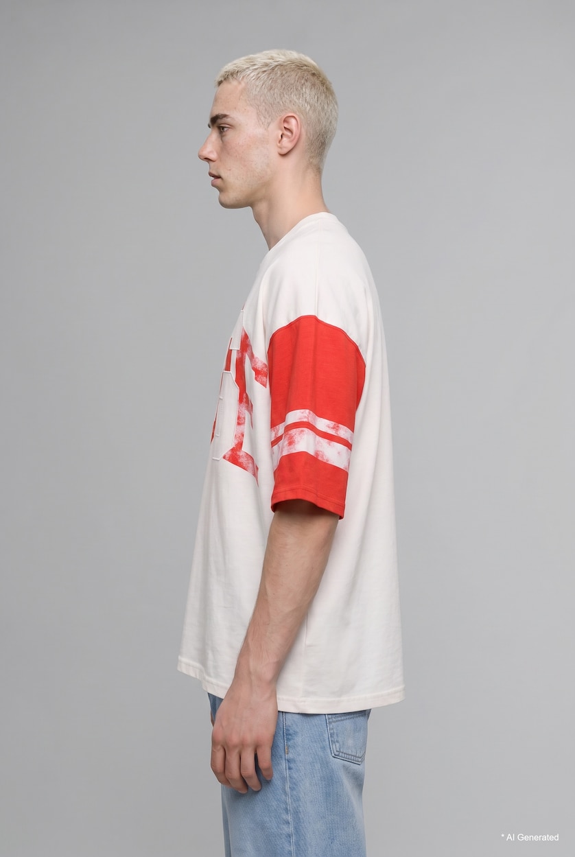 رجالي بيج فاتح Boxy Fit Short Sleeve T-Shirt
