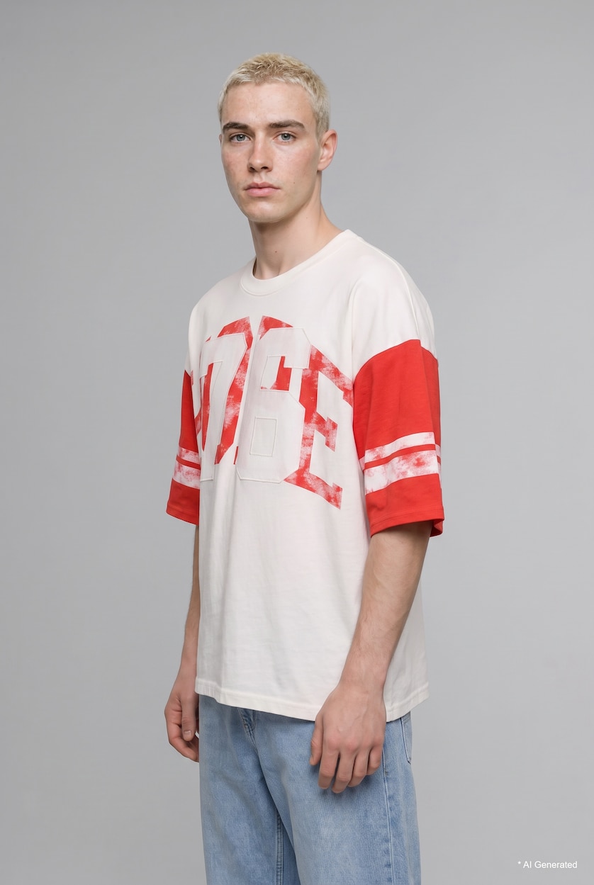 رجالي بيج فاتح Boxy Fit Short Sleeve T-Shirt