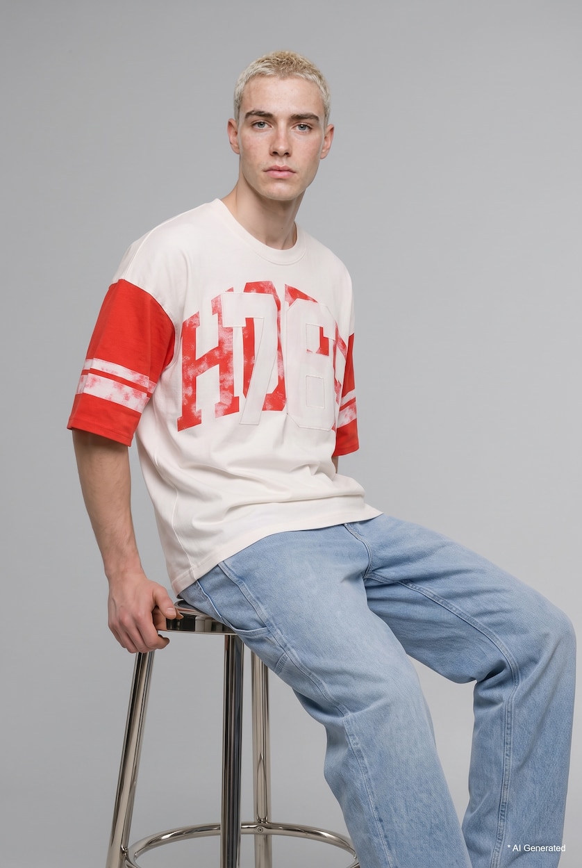 رجالي بيج فاتح Boxy Fit Short Sleeve T-Shirt