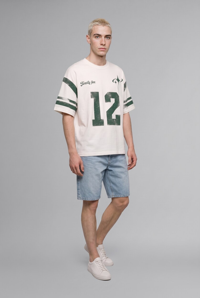 Men Ecru Boxy Fit Short Sleeve T-Shirt