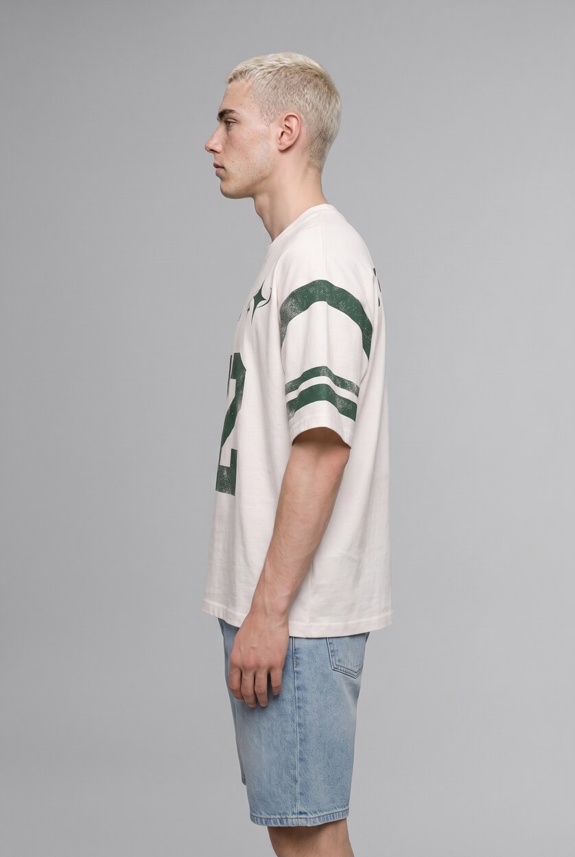 Men Ecru Boxy Fit Short Sleeve T-Shirt