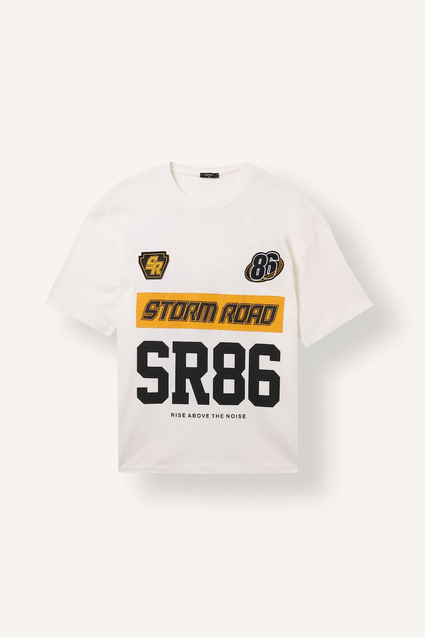 Men Ecru Boxy Fit Short Sleeve T-Shirt