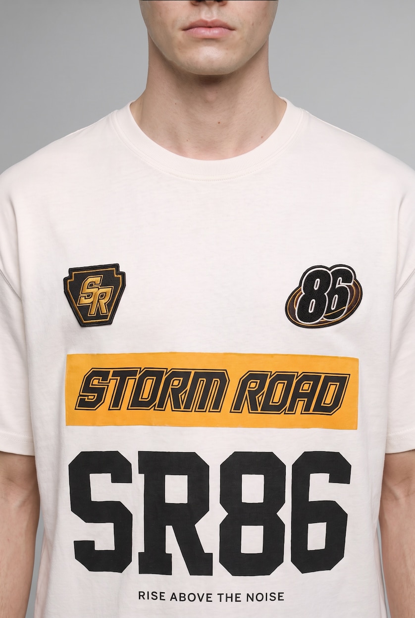 Men Ecru Boxy Fit Short Sleeve T-Shirt