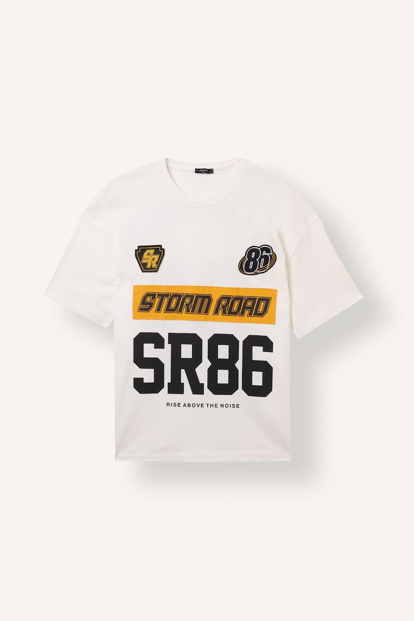 Men Ecru Boxy Fit Short Sleeve T-Shirt