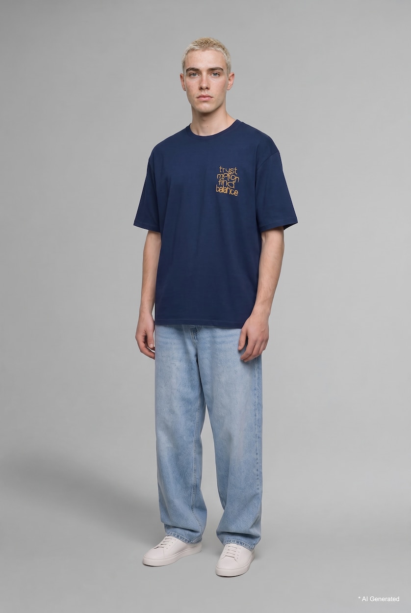 Men Indigo Boxy Fit Short Sleeve T-Shirt