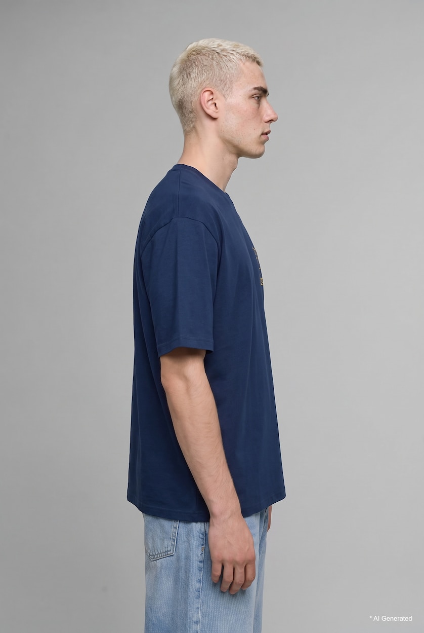 Men Indigo Boxy Fit Short Sleeve T-Shirt
