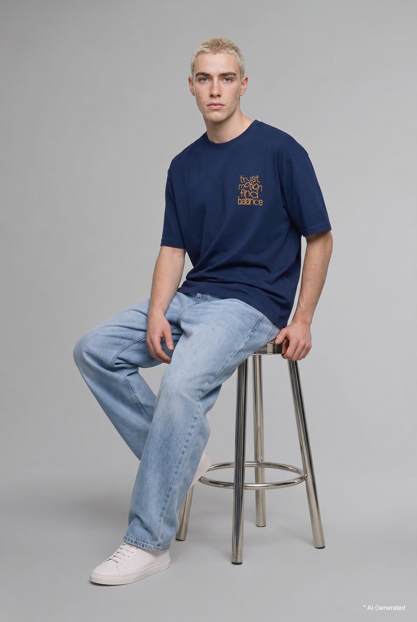 Men Indigo Boxy Fit Short Sleeve T-Shirt