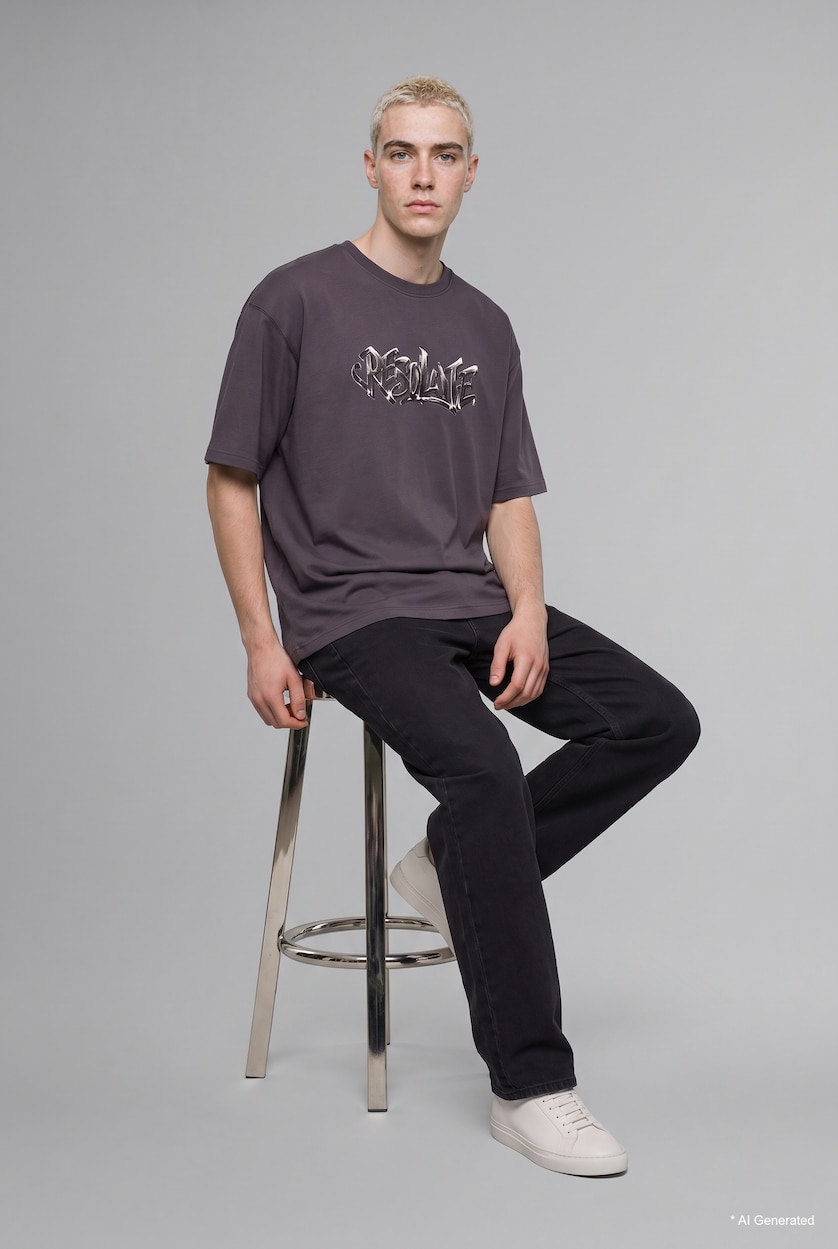 Man Anthracite Boxy Fit Short Sleeve T-Shirt