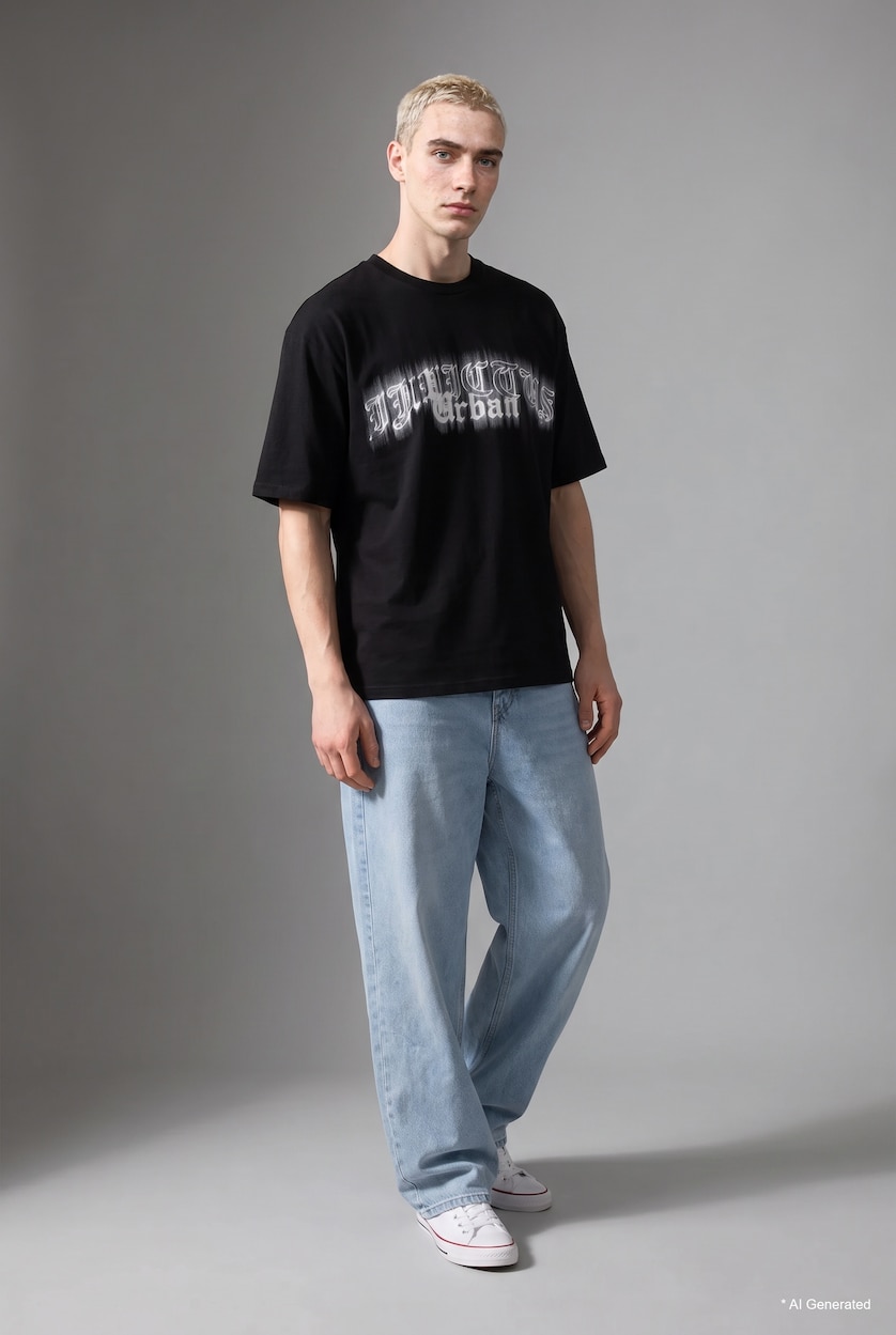 Men Black Boxy Fit Short Sleeve T-Shirt