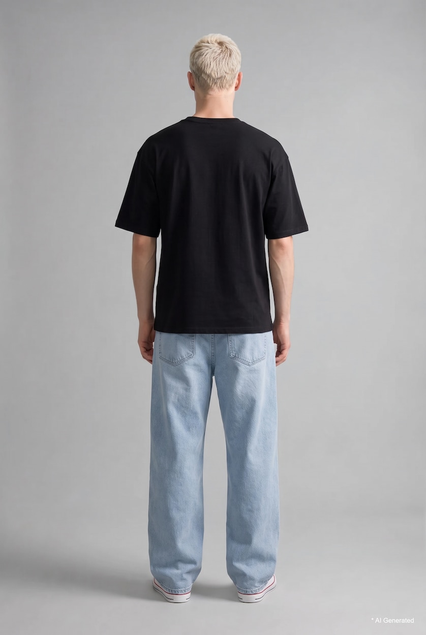 Men Black Boxy Fit Short Sleeve T-Shirt