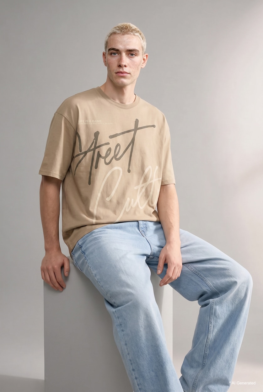 Men Light Vison Boxy Fit Short Sleeve T-Shirt