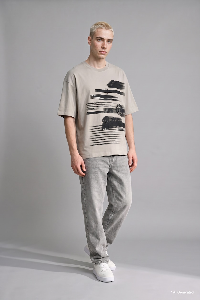 رجال رمادي Boxy Fit Short Sleeve T-Shirt