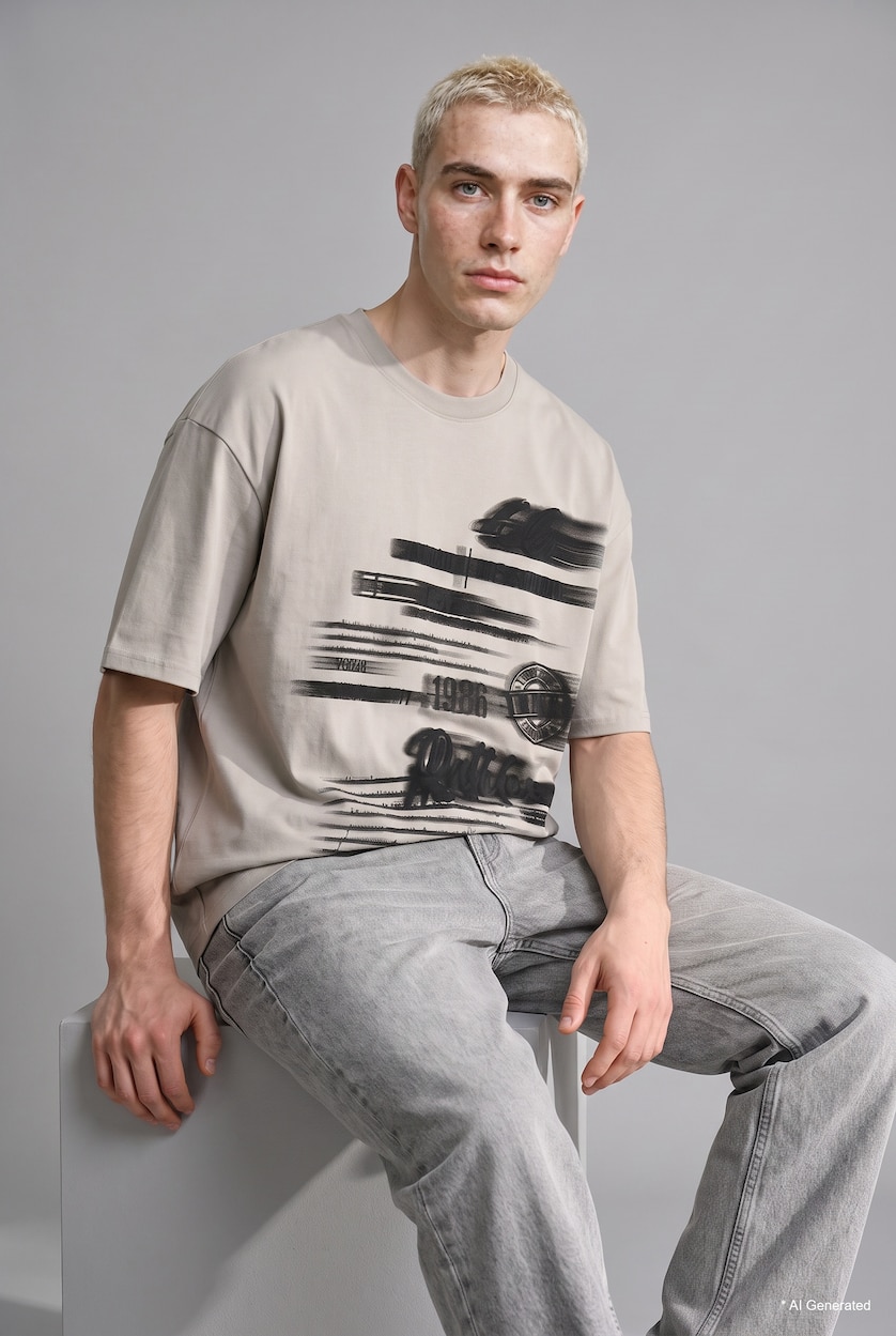 رجال رمادي Boxy Fit Short Sleeve T-Shirt