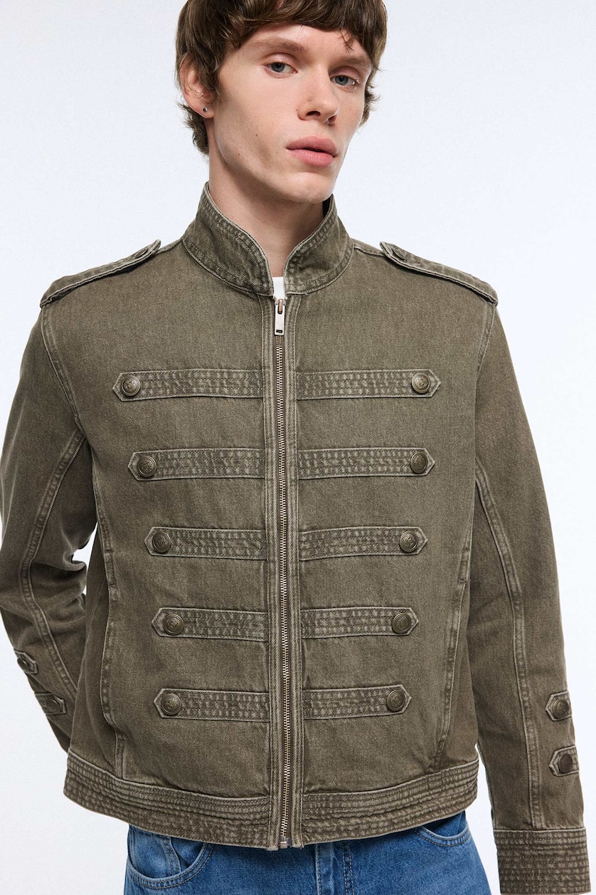 Men Dark Khaki Zipper Jacket