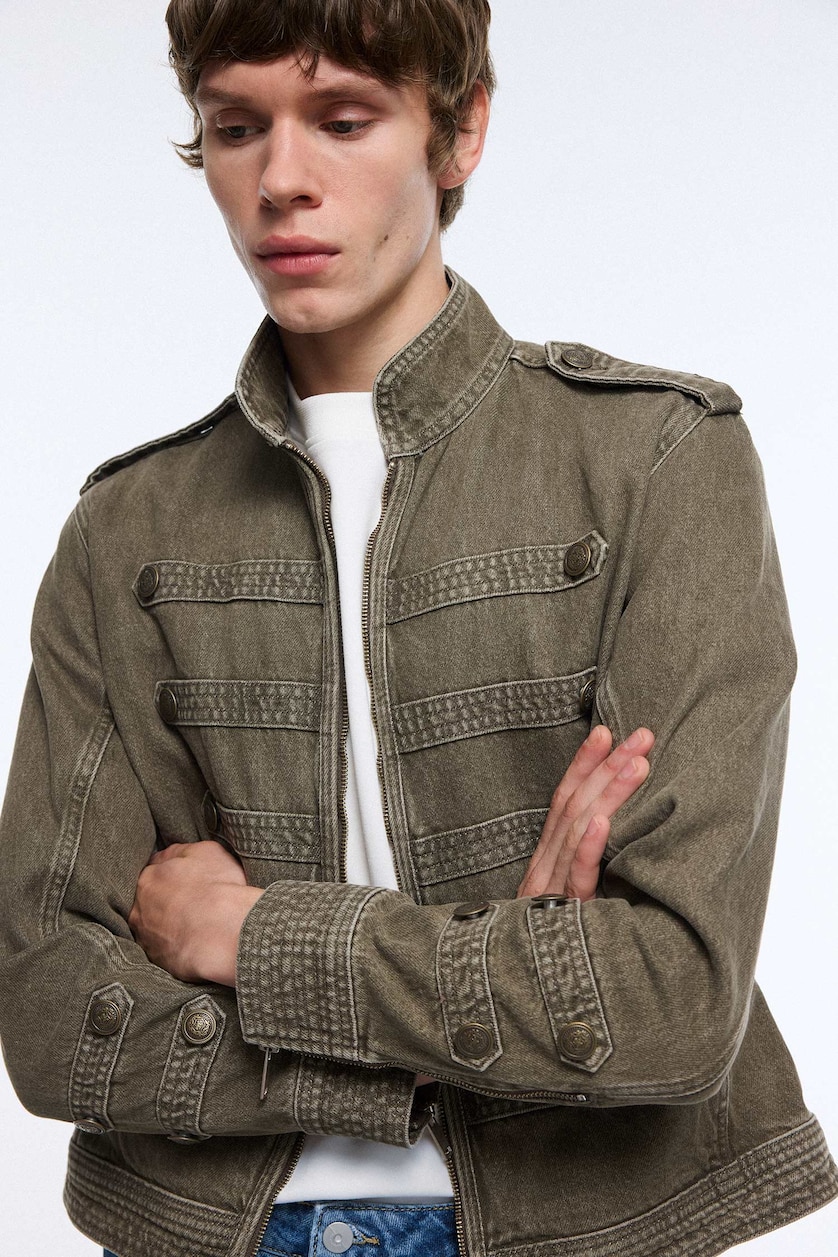 Men Dark Khaki Zipper Jacket