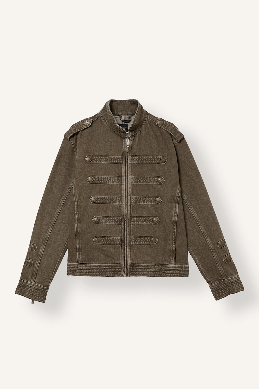 Men Dark Khaki Zipper Jacket