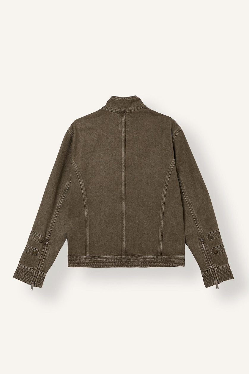 Men Dark Khaki Zipper Jacket