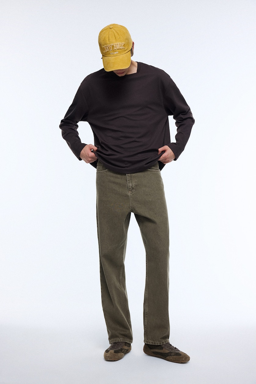 Erkek Koyu Haki Baggy Fıt Jean