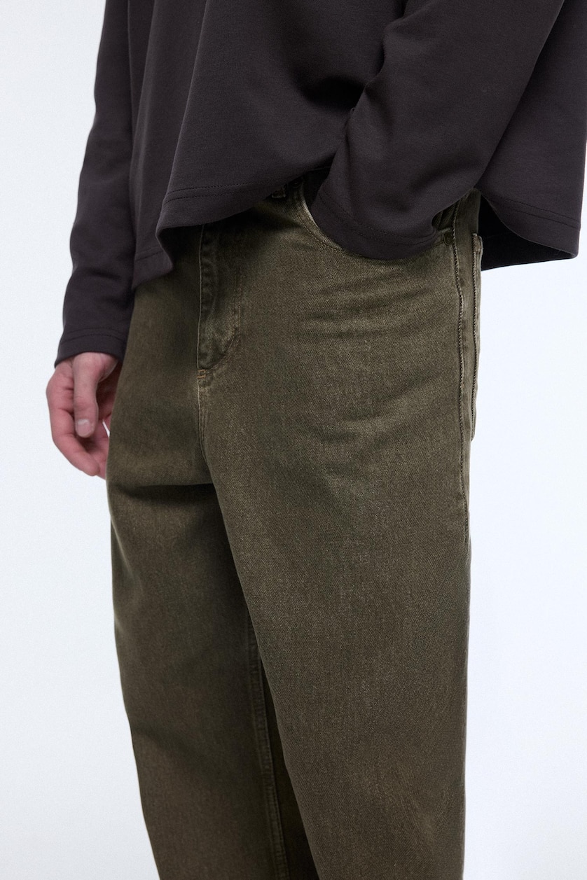 Erkek Koyu Haki Baggy Fıt Jean