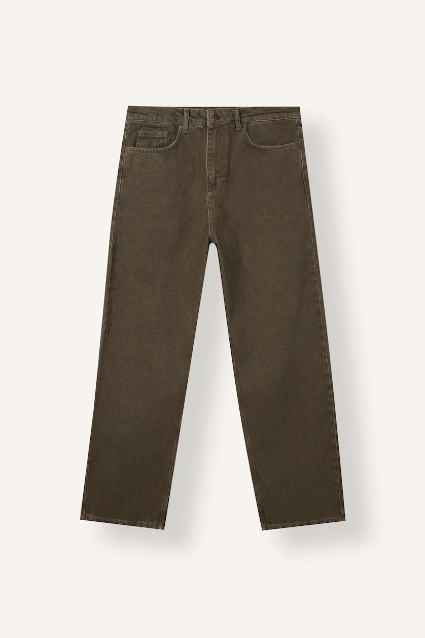 Erkek Koyu Haki Baggy Fıt Jean
