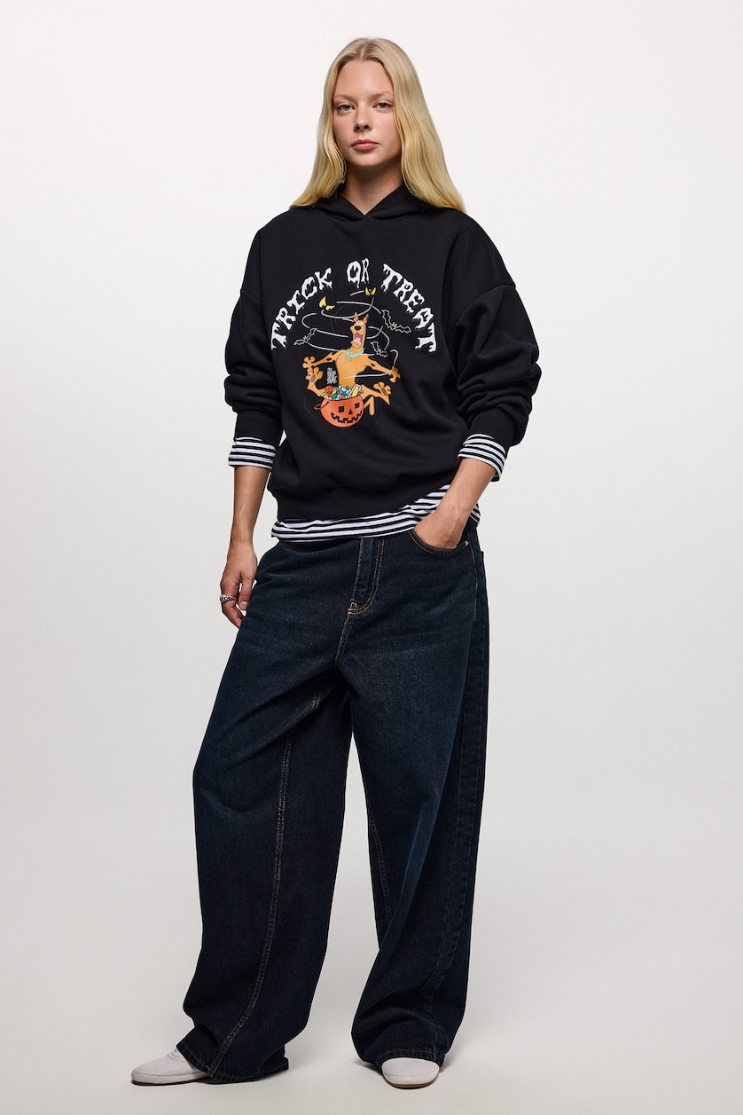Woman Black Oversize Fit Thick Sweatshirt Fabric Sweatshirt