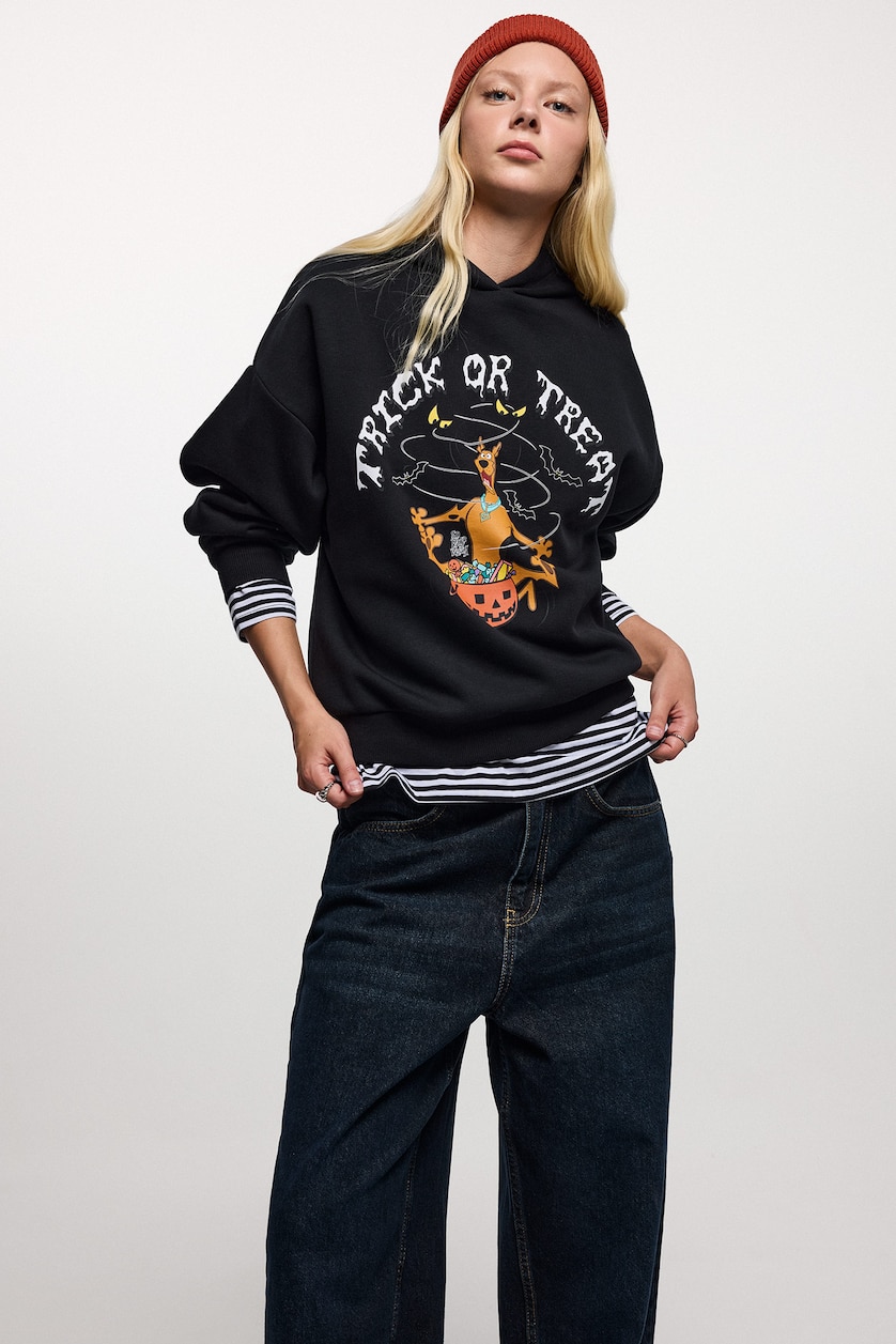 Woman Black Oversize Fit Thick Sweatshirt Fabric Sweatshirt