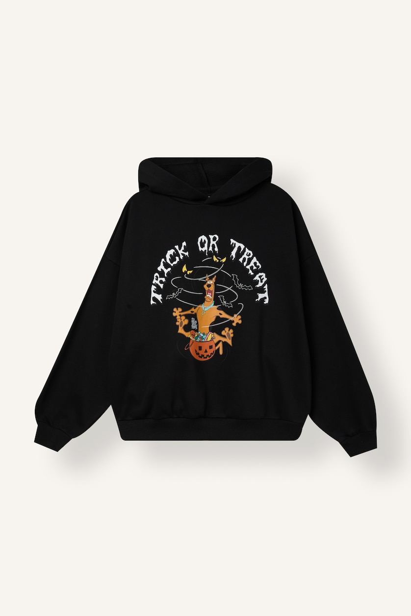 Kadın Siyah Scooby Doo Oversıze Kapüşonlu Kalın Sweatshirt