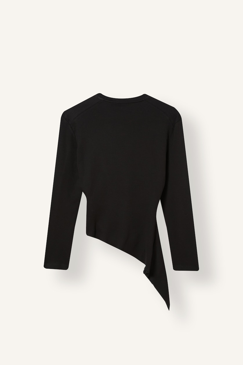 Kadın Siyah %100 Pamuk Slim Fit Büzgülü Uzun Kollu Basic Tişört
