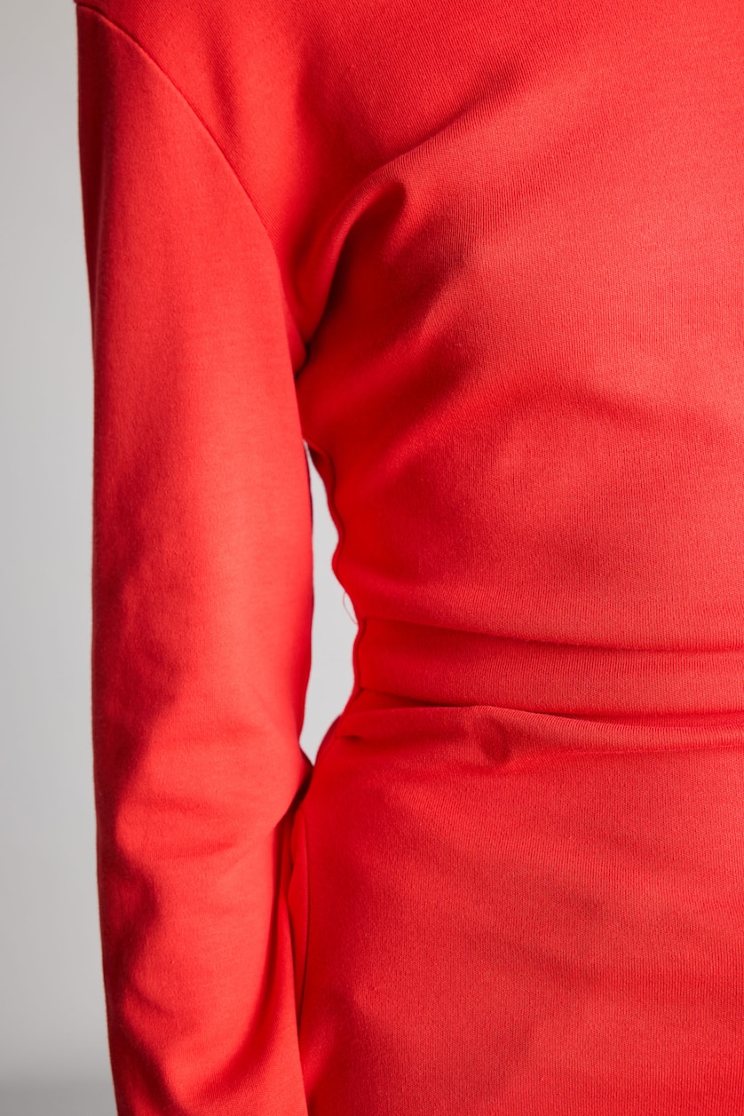 Kadın Kırmızı %100 Pamuk Slim Fit Büzgülü Uzun Kollu Basic Tişört