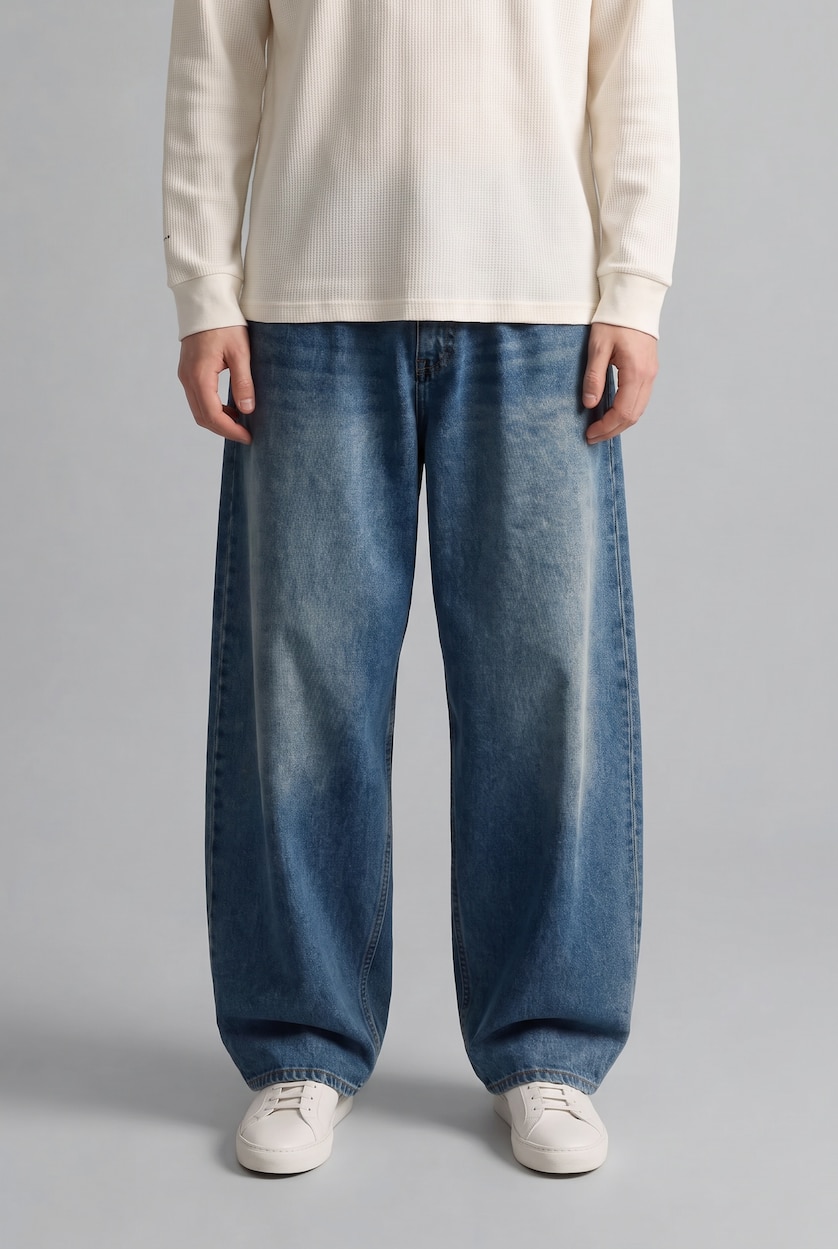 Erkek Koyu Mavi Super Baggy Fıt Jean